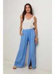 Le Monde du Lin Lniane spodnie w kolorze niebieskim rozmiar: 34/36. Niebieskie spodnie materiałowe Le Monde du Lin, bez wzorów, ze lnu. Za 143.99 zł.