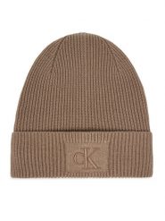 Calvin Klein Czapka Embroidered Rib Cotton Beanie LV04F8097G Beżowy. Brązowe czapki zimowe Calvin Klein, bez wzorów, z bawełny. Za 169.99 zł.