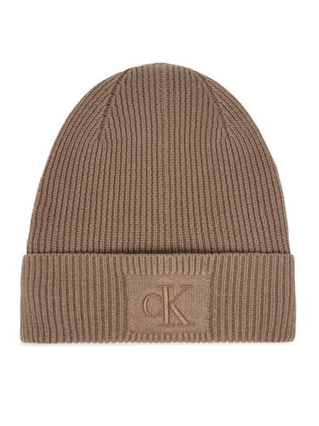 Calvin Klein Czapka Embroidered Rib Cotton Beanie LV04F8097G Beżowy. Brązowe czapki zimowe Calvin Klein, bez wzorów, z bawełny. Za 169.99 zł.
