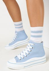 Niebieskie Trampki za Kostkę na Platformie Shuze. Niebieskie trampki Born2be, bez wzorów, klasyczne, za kostkę, bez zapięcia. W wyprzedaży za 33.99 zł.