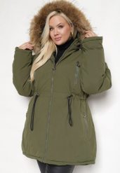 Ciemnozielona Kurtka Parka Ocieplana z Troczkami i Odpinanym Kapturem Innorina. Zielone kurtki Born2be, xl, bez wzorów, z jeansu. W wyprzedaży za 288.99 zł.