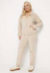 Beżowy Komplet Dresowy Rozpinana Bluza z Paskami i Spodnie Dorwia. Brązowe bluzy bez kaptura Born2be, xl, z aplikacjami, z dresówki, bez kaptura. W wyprzedaży za 76.49 zł.