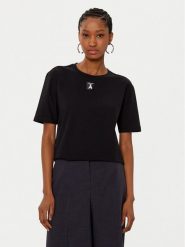 Patrizia Pepe T-Shirt 8M1612/J089-K103 Czarny Regular Fit. Czarne t-shirty Patrizia Pepe, m, bez wzorów, z bawełny, bez kołnierzyka, bez ramiączek. Za 359.99 zł.