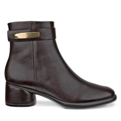 Botki ECCO. Brązowe botki ECCO, bez wzorów, bez obcasa, na słupku, bez zapięcia. Za 519.99 zł.