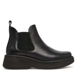 Sztyblety Fly London. Czarne botki Fly London, bez wzorów, bez obcasa, na płaskiej podeszwie, bez zapięcia. Za 639.99 zł.