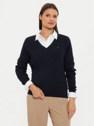 Tommy Hilfiger Sweter WW0WW43093 Granatowy Regular Fit. Niebieskie swetry Tommy Hilfiger, s, bez wzorów, z bawełny, bez ramiączek. Za 599.99 zł.