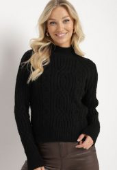 Czarny Golf z Ozdobnym Tłoczeniem Tartavia. Czarne swetry Born2be, m, bez wzorów, z jeansu, eleganckie, bez ramiączek. W wyprzedaży za 118.99 zł.