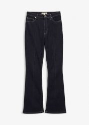 Dżinsy bootcut z wysokim stanem. Niebieskie jeansy bonprix, bez wzorów, z jeansu, z podwyższonym stanem. Za 159.99 zł.