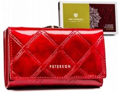 Portfel skórzany Peterson PTN 55020-PLT czerwony. Czerwone portfele Peterson, bez wzorów, z lakierowanej skóry. Za 105.99 zł.