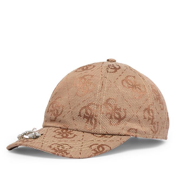 Czapka z daszkiem Guess. Brązowe czapki z daszkiem Guess, z aplikacjami. Za 172.99 zł.