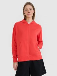 4F Bluza dresowa rozpinana z kapturem damska - czerwona L. Czerwone bluzy 4f, l, bez wzorów, z bawełny, sportowe, bez ramiączek, z kapturem. Za 159.99 zł.