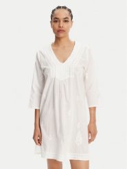 Selmark Sukienka letnia BC198 Biały Relaxed Fit. Białe sukienki Selmark, xl, bez wzorów, z bawełny, bez kołnierzyka, bez ramiączek. Za 199.99 zł.