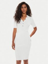 Guess Sukienka dzianinowa W4YK16 Z37K0 Biały Slim Fit. Białe sukienki Guess, xs, z aplikacjami, z dzianiny, bez kołnierzyka, bez ramiączek. Za 297.00 zł.