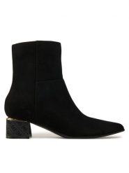 Guess Botki Lukkie FLFLUK SUE10 Czarny. Czarne botki Guess, z aplikacjami, ze skóry, bez obcasa, na słupku, bez zapięcia. Za 419.99 zł.