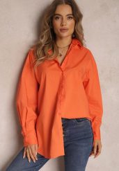 Pomarańczowa Koszula Bawełniana Aquida. Brązowe koszule Renee, l, bez wzorów, z bawełny, bez kołnierzyka, bez ramiączek. Za 79.99 zł.