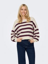 ONLY Sweter w kolorze kremowo-fioletowym rozmiar: XL. Brązowe swetry ONLY, xl, bez wzorów, ze splotem, bez ramiączek. Za 127.65 zł.