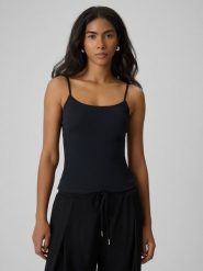 4F Top slim gładki damski - czarny L. Czarne topy 4f, l, bez wzorów, z dzianiny, bez kołnierzyka, bez ramiączek. Za 59.99 zł.