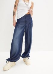 Jeansy wide leg z lejącego lyocellu. Niebieskie jeansy bonprix, bez wzorów, z jeansu. Za 169.99 zł.
