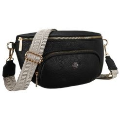 Miejska, czarna nerka damska ze skóry ekologicznej zawieszona na regulowanym pasku - Peterson. Czarne nerki i saszetki Peterson, bez wzorów, ze skóry ekologicznej, bez dodatków. Za 70.00 zł.