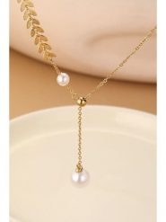 Atelier MIU Pozłacany naszyjnik z elementami ozdobnymi - dł. 50 cm rozmiar: onesize. Białe naszyjniki atelier MIU, z materiału, z perłą, pozłacane. Za 39.99 zł.