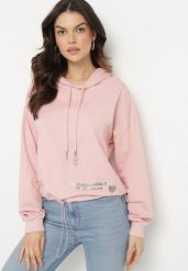 Różowa Bluza z Bawełną i Kapturem Ozdobiona Sznurkami i Cyrkoniami Amoienna. Czerwone bluzy Born2be, l, z aplikacjami, z bawełny, casualowe, bez ramiączek, z kapturem. W wyprzedaży za 55.24 zł.
