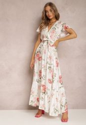 Biała Sukienka w Kwiaty o Kopertowym Kroju z Wiązanym Paskiem Iphene. Białe sukienki Renee, na co dzień, l, bez wzorów, eleganckie, bez kołnierzyka, bez ramiączek, maxi, kopertowe. W wyprzedaży za 67.99 zł.