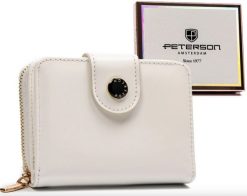 Portfel damski Peterson biały PTN 014-LAK. Białe portfele Peterson, bez wzorów, ze skóry. Za 89.00 zł.