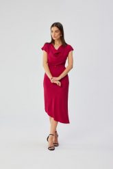 Elegancka asymetryczna sukienka z dekoltem woda śliwka. Sukienki Stylove, l, bez wzorów, eleganckie, z asymetrycznym kołnierzem, bez ramiączek, asymetryczne. Za 339.00 zł.