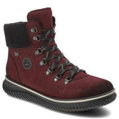 Czerwone Botki Rieker Ocieplane Obuwie Damskie. Czerwone botki Rieker, bez wzorów, z materiału, eleganckie, bez obcasa, na obcasie, bez zapięcia. Za 329.00 zł.
