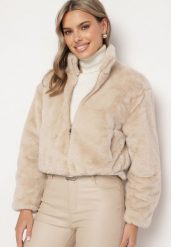 Beżowa Kurtka z Futerka Teddy o Krótkim Fasonie Lissaria. Brązowe kurtki Born2be, m, bez wzorów, z jeansu, eleganckie, bez kaptura. W wyprzedaży za 146.99 zł.