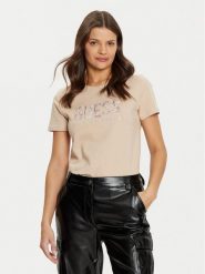 Guess T-Shirt W5RI19 I3Z14 Beżowy Regular Fit. Brązowe t-shirty Guess, m, z aplikacjami, z bawełny, bez kołnierzyka, bez ramiączek. Za 119.99 zł.