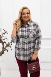 Klasyczna elegancka koszula Violet w szaro-bordową kratkę PLUS SIZE XXL. Czerwone koszule Nasi partnerzy, plus size, bez wzorów, z jeansu, biznesowe, bez kołnierzyka, plus size, bez ramiączek. Za 199.90 zł.