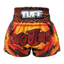 Spodenki treningowe TUFF Orange With Black Thunderbolt & Double Tiger. Brązowe szorty sportowe TUFF, bez wzorów, z materiału, na fitness i siłownię. Za 149.00 zł.