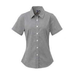 Damska Bawełniana Koszula Z Krótkim Rękawem W Kratkę Micro Gingham. Białe koszule PREMIER, xl, bez wzorów, z bawełny, bez kołnierzyka, bez ramiączek. Za 115.99 zł.