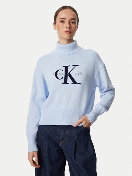 Calvin Klein Jeans Golf LV047H329G Niebieski jasny Regular Fit. Niebieskie swetry Calvin Klein Jeans, l, bez wzorów, z bawełny, bez ramiączek. Za 388.99 zł.
