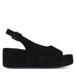 Sandały HÖGL. Czarne sandały Högl, bez wzorów, bez obcasa, na koturnie, bez zapięcia. Za 739.99 zł.