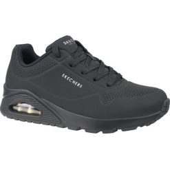 Buty Skechers Uno-Stand on Air W 73690-BBK czarne. Czarne buty treningowe bez wzorów, ze skóry, bez zapięcia. Za 466.89 zł.