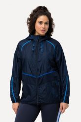 Damskie Kurtka funkcyjna hydrofobowa 2-kierunkowy zamek błyskawiczny. Niebieskie kurtki Ulla Popken, plus size, bez wzorów, z materiału, z kapturem. Za 383.99 zł.