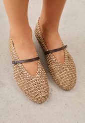 Brązowe Plecione Balerinki w Stylu Boho z Paskiem z Klamerką Eviliria. Brązowe baleriny Born2be, bez wzorów, z jeansu, biznesowe, bez obcasa, bez zapięcia. Za 109.99 zł.