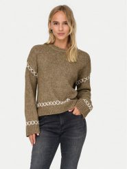 ONLY Sweter Amanda 15330089 Brązowy Regular Fit. Brązowe swetry ONLY, s, bez wzorów, z syntetyku, bez ramiączek. Za 79.99 zł.