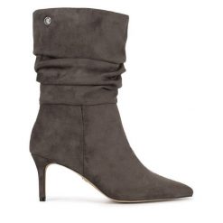Botki Nine West. Szare botki Nine West, bez wzorów, bez obcasa, na szpilce, bez zapięcia. Za 239.99 zł.