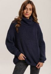Granatowy Golf Oversize Malia. Niebieskie swetry Renee, bez wzorów, z dzianiny, klasyczne, bez ramiączek. W wyprzedaży za 127.99 zł.