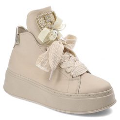 Beżowe Botki Chebello Eleganckie Obuwie Damskie. Brązowe botki CheBello, bez wzorów, eleganckie, bez obcasa, na platformie, bez zapięcia. Za 509.00 zł.