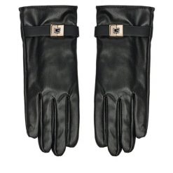 Rękawiczki Damskie Guess. Czarne rękawiczki Guess, z aplikacjami, z dzianiny. Za 169.99 zł.