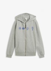 Bluza rozpinana z kapturem, z grubej bawełny. Szare bluzy z kapturem bonprix, bez wzorów, z bawełny, z kapturem. Za 79.99 zł.