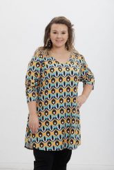 Tunika Ria w fantazyjny wzór PLUS SIZE XXL JESIEŃ. Tuniki Moda Size Plus Iwanek, plus size, bez wzorów, z elastanu, biznesowe, bez kołnierzyka, bez ramiączek. W wyprzedaży za 99.90 zł.
