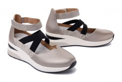 RIEKER REMONTE D2411-90 metallic, półbuty damskie. Szare półbuty wsuwane Rieker Remonte, na lato, bez wzorów, bez obcasa, na koturnie. Za 369.90 zł.