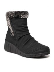 Rieker Botki Y1361-00 Czarny. Czarne botki Rieker, bez wzorów, ze skóry, bez obcasa, na słupku, bez zapięcia. Za 349.99 zł.