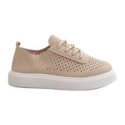 Ażurowe Trampki Sneakersy Na Platformie Beżowe Tanvi beżowy. Brązowe trampki w ażurowe wzory, ze skóry, bez zapięcia. Za 128.00 zł.