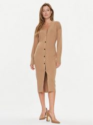 Boss Sukienka dzianinowa Forige 50493829 Beżowy Slim Fit. Brązowe sukienki Boss, l, bez wzorów, z dzianiny, bez kołnierzyka, bez ramiączek. Za 1,589.00 zł.